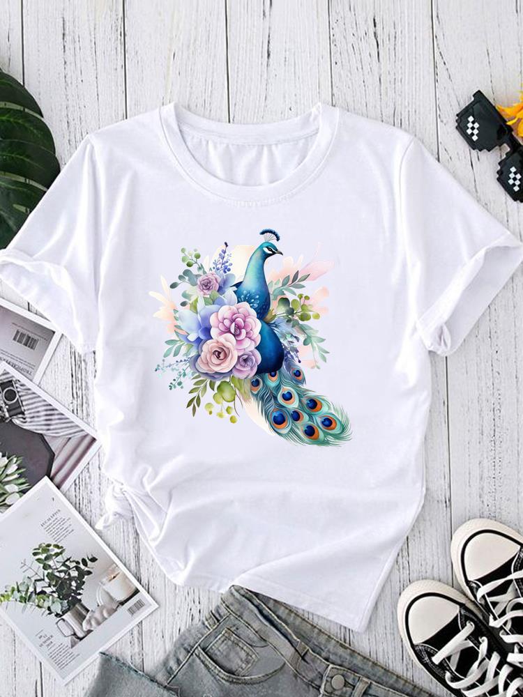 (Asiatische Größe) Trend Aquarell Blume Rundhals Kurzarm T-Shirts Mode Damen Freizeitkleidung Damen Oberteil T-Shirt Bedrucktes Grafik-T-Shirt