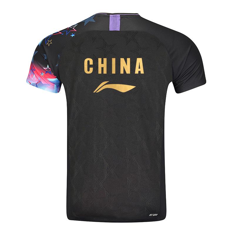 Li Ning Badminton Series Star Letter Gradient Comfortable Breathable Versatile Short Sleeve Badminton Shirt Men tops Black AAYV041-1