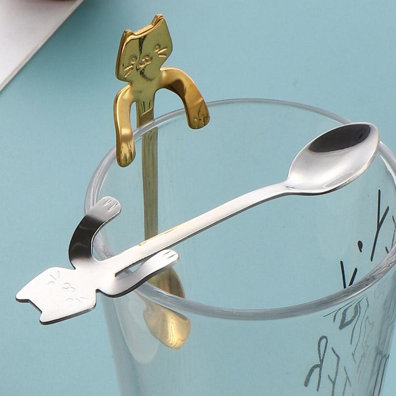 4pcs Stainless Steel Mini Cat Coffee Spoon Cute Cat Tableware Stainless Steel Spoon Kitchen Supplies for Coffee Tea Ice Cream4