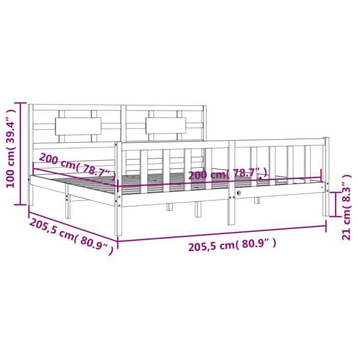 VidaXL Cadre de lit avec tête de lit 200x200 cm bois massif 3192576