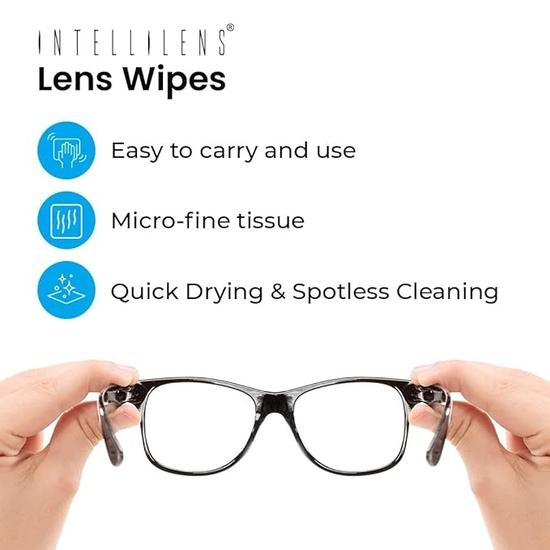 Okulary komputerowe Intellilens® Navigator Blue Cut do ochrony oczu z chusteczkami do czyszczenia soczewek (Opakowanie 60) | Specyfikacje ochrony UV dla obu płci