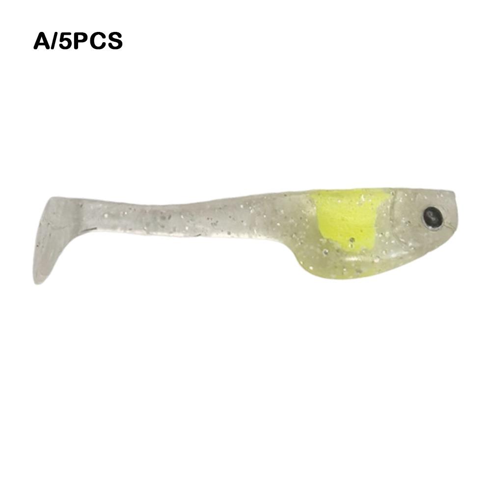 5 Stück 6 cm/2,36 Zoll Weicher Angelköder T-Schwanz-Design Bionischer Künstlicher T-Schwanzköder Weiches Material Schwimmend Weicher Köder Süßwasserfischen