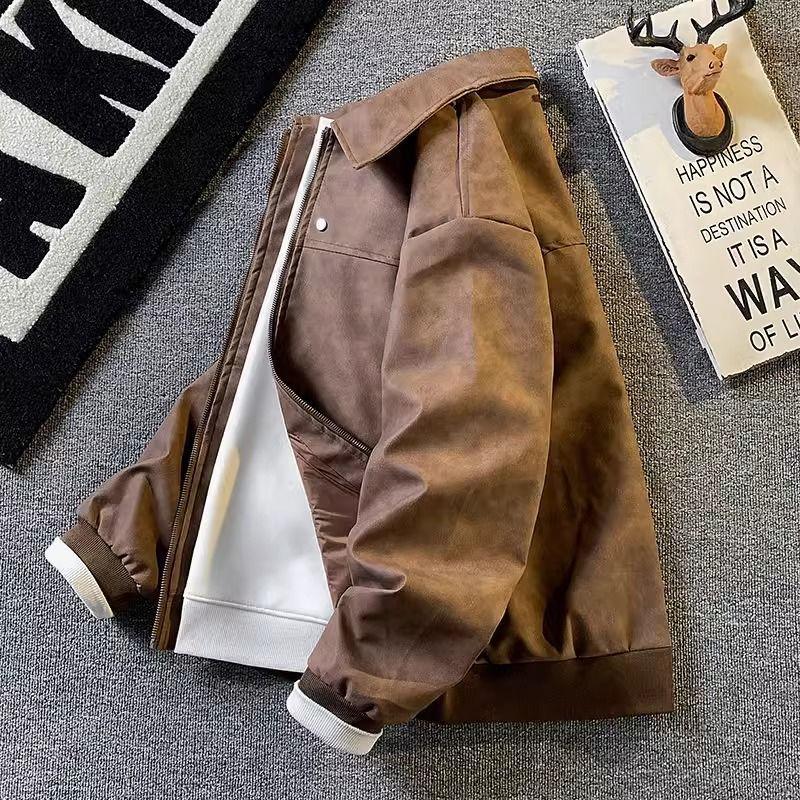 American retro Maillard jacket men's spring new trendy brand loose and versatile locomotive suede jacket