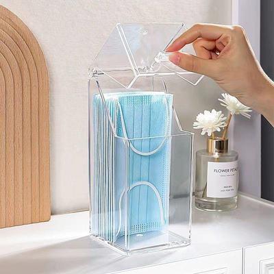 "Clear Acrylic Desktop Dust Mask Storage Box with Cover"