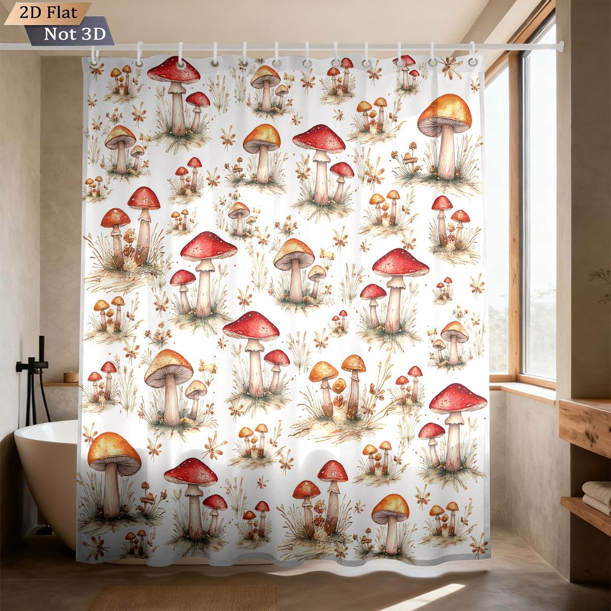 

1 Piece Cute Mushroom Print Waterproof Shower Curtain Partition Privacy Hanging Curtain With 12 Hooks In Multiple Sizes W60H190(CM)-1 Pcs