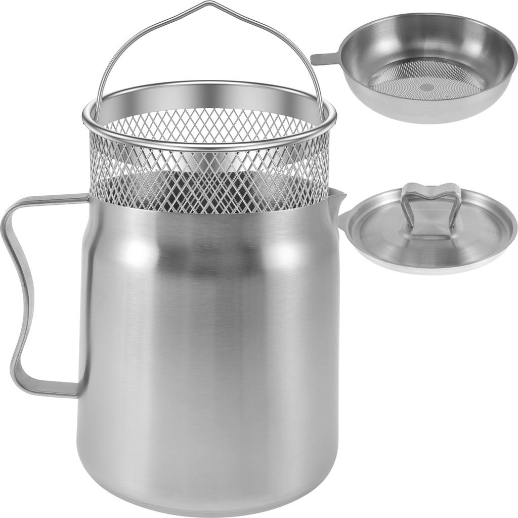 Nerezová nádržka na olejový filtr s víkem a jemným filtrem 1,5 l / 2 l nádržka na olej ergonomická rukojeť víceúčelová kuchyňská to