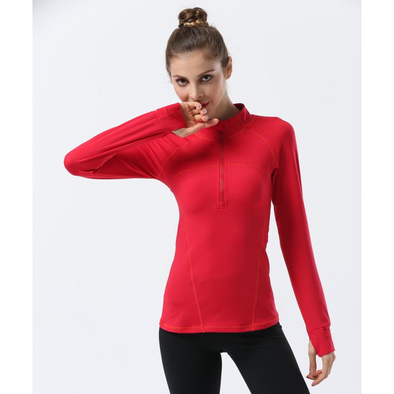 Women's Long Sleeve Stand Collar Yoga Jacket - Elastic, Quick-Drying for Fitness, Running, and Outdoor Sports.