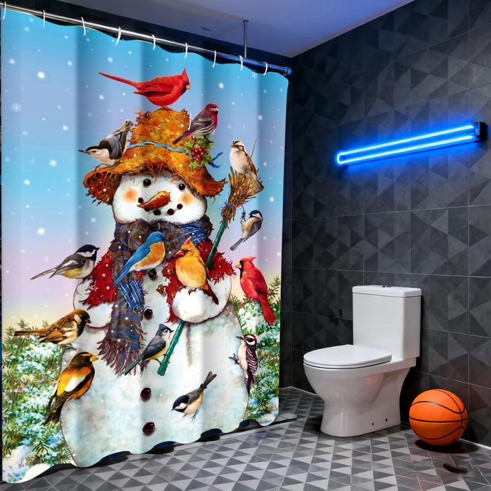 Christmas Santa Claus Decoration Dwarf Pattern Bathroom Shower Curtain with 12 Hooks Home Bathroom Decoration Accessories