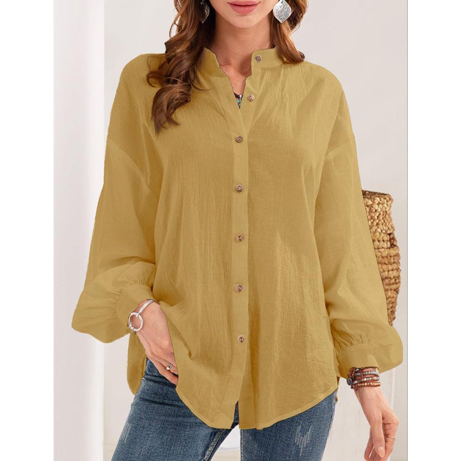 

Женские весенне-летние новые рубашки с длинным рукавом, хлопково-льняные рубашки, карканы и другая женская одежда XXL жёлтый