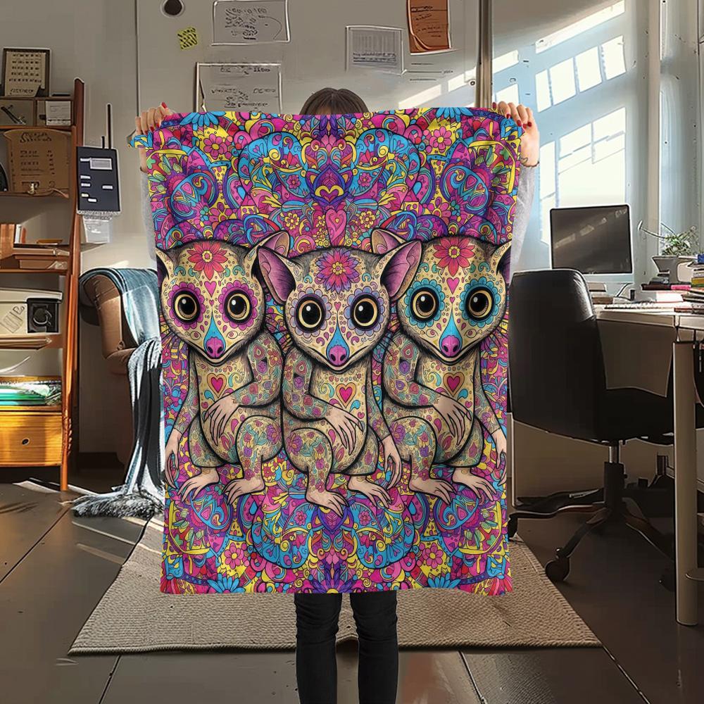 1PC Psychedelic Totems Print Flannel Blanket, High Quality Comfortable for All Seasons, Home Decor, Warmth and Comfort, Perfect for Christmas Gifts