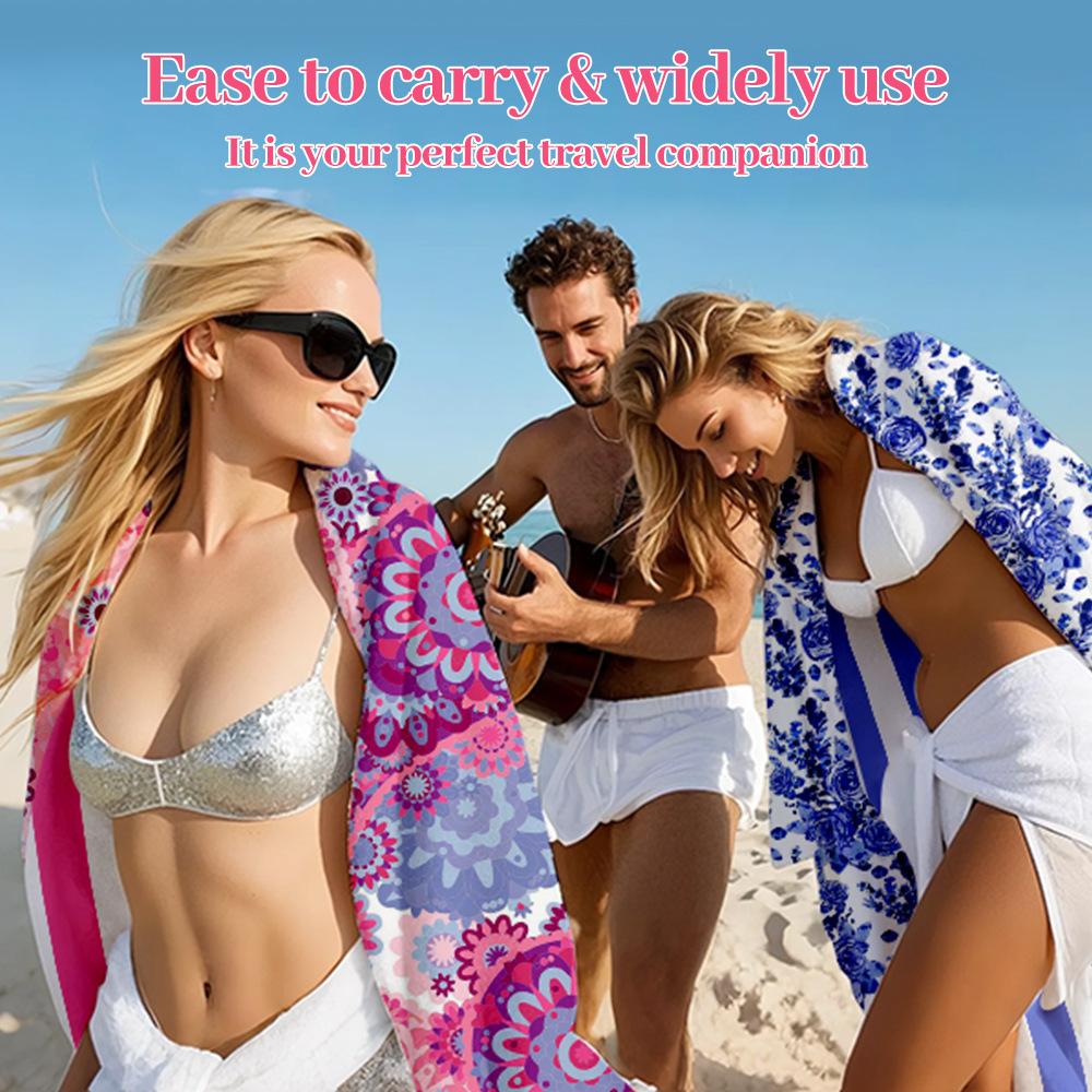 Pink Rhyme Waist Pattern, Double-sided Printing, Double-sided Velvet Beach Towel, Sunscreen, Absorbent Towel, Convenient Outdoor Bath