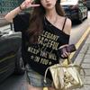 American High Street Slanted Shoulder Short-sleeved T-shirt Women In Summer Lazy Style Slim Versatile Top