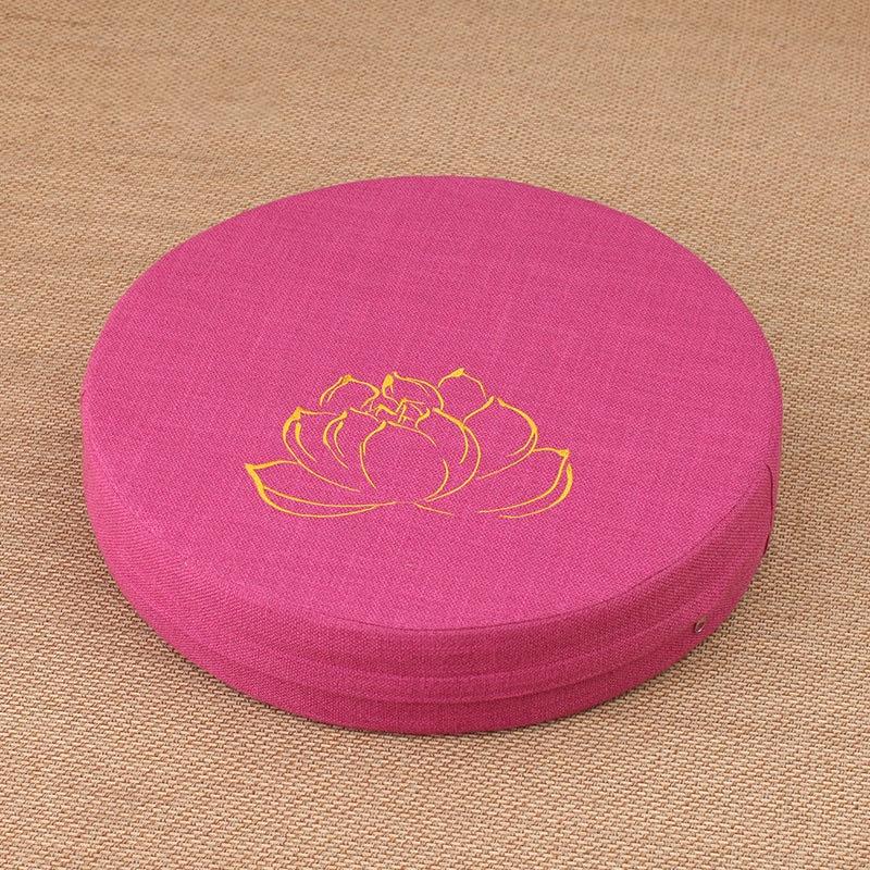 Plush Round Tatami Cushion Pad With Removable Washable Cover And Lotus Print
