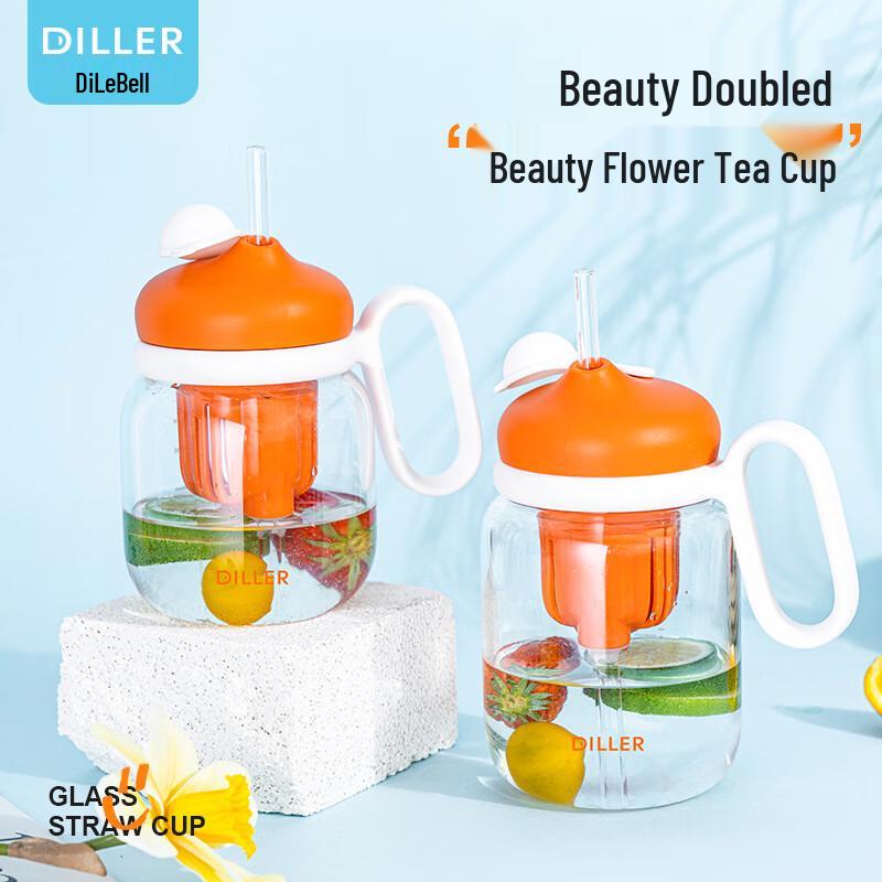 Dilebear 530ML Glass Tea Cup with Infuser, Handle & Straw