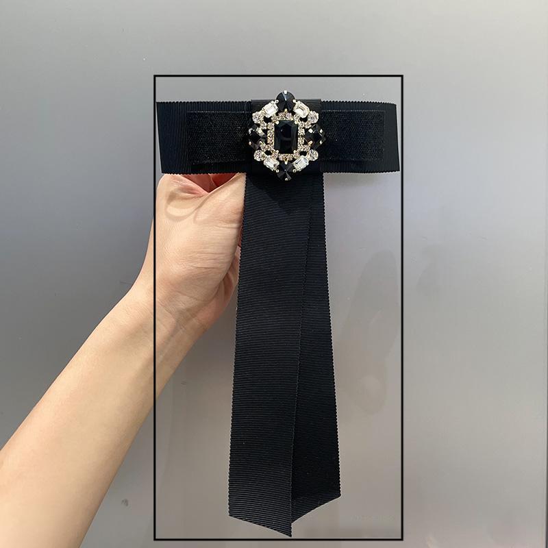 

Retro Black Bow Tie Long Ribbon Bow Brooch Female Mourning Corsage Shirt Collar Clothes Brooch Accessories чорний