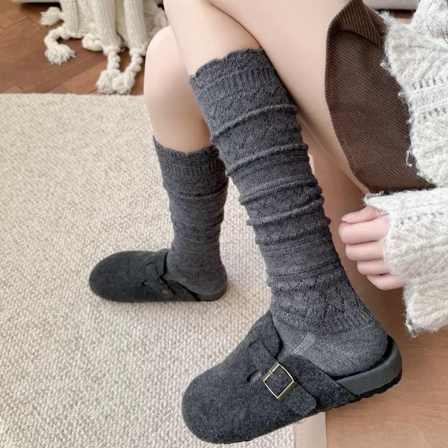 Female Autumn and Winter Warm Retro Hollow Wool Calf Pile Socks
