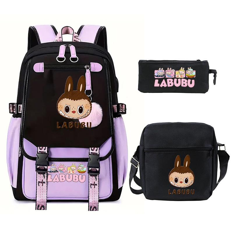 Cartoon Printed Children's Backpack Large Capacity Campus Trend Student Schoolbag Three-piece Set