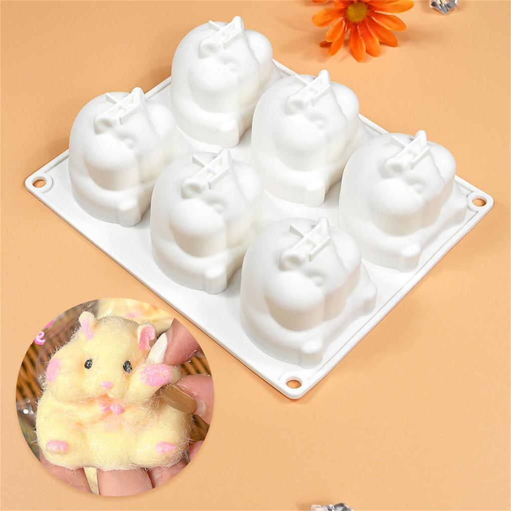 6Cavity Little Hamster Silicone Mold Baking Tool Mousse Cake Decorating Mold for Making Chocolate Candy Candle Soap