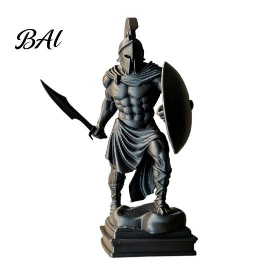 Matte Black Desk Ornament 3D Printed Spartan Warrior Statue, Vintage Greek Soldier Figurine for Trendy Office Statue Decor, Hardcore Sculpture