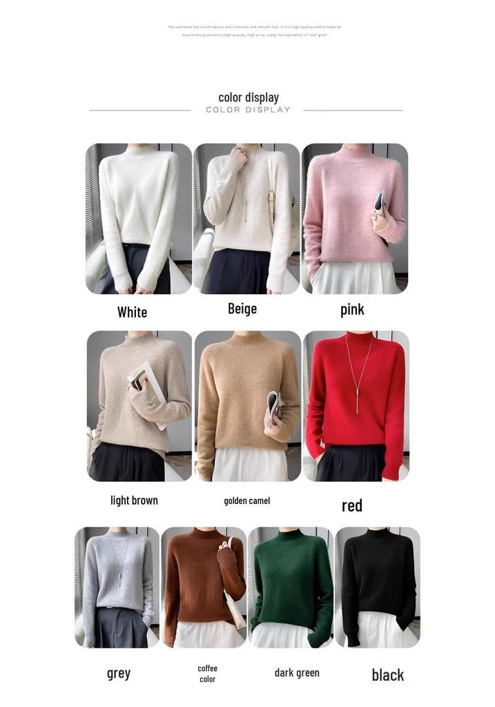 Women's Round Neck Double-Ply Pure Wool Sweater - Thickened Plus Size Solid Color Cashmere Knit Pullover