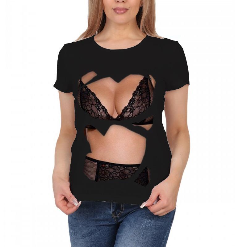 Summer Round Neck 3D Sexy Print Top Fashionable Casual Short Sleeved Women's T-shirts