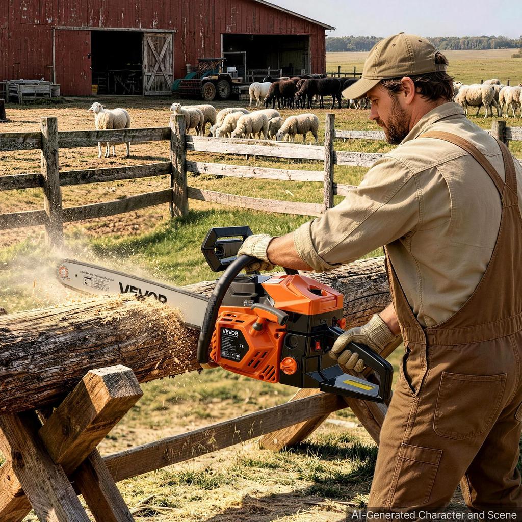 VEVOR Gas Powered Chainsaw 457.2 mm 52CC 2kW 2 Stroke Engine Gas Chainsaw, for Wood Cutting, Tree Trimming & Land Clearing, Throttle-Synced Choke
