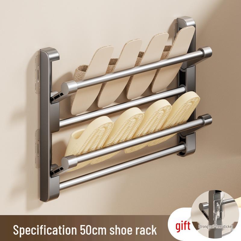 Punch-Free Wall-Mounted Bathroom Slipper and Shoe Organizer