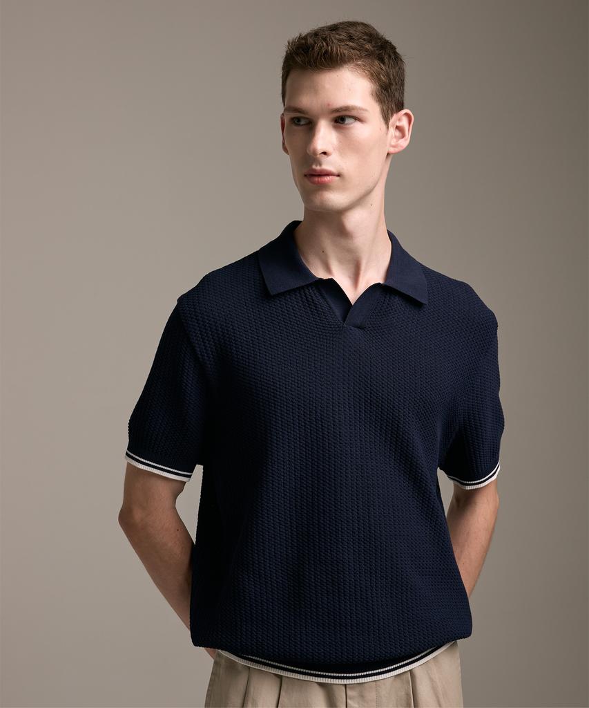 Jelolaunji [Air Conditioner Knit] Heritage Open Collar Knit Navy