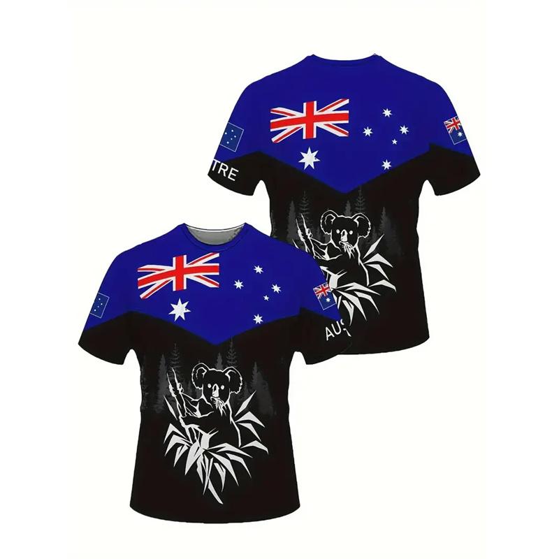 Australia National Flag T-shirt For Men's Clothing 3d Printed Landmark Building T Shirts Kangaroo Koala Animal O-neck Tees Tops