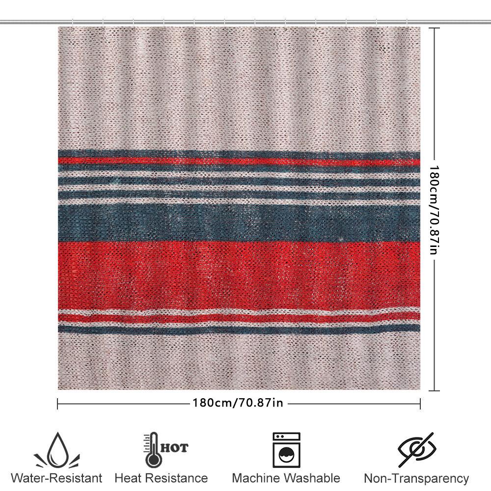 Modern Striped Bath Shower Curtain Red Blue Decorative Fabric Shower Curtain For Bathroom With Silver Grommet Top Universal Fit