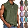 Gilet d'été pour homme, couleur unie, sport, poche, boutons, revers, gilet décontracté de sport pour homme