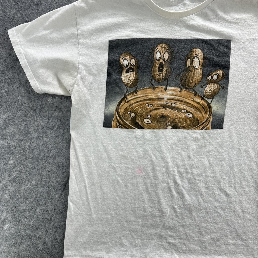Funny Peanut Butter Shirt Mens Large White Cartoon Food Graphic Tee Peanuts Jar