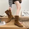 2025 autumn new sweet and cool girl height-increasing medium tube stacking boots women's V-mouth western boots thick heel thin knight boots