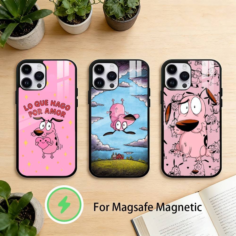 Cartoon C-COURAGE The C-Cowardly D-Dog Phone Case For iPhone 17 16 15 14 13 12 Pro Max Plus for Mirror Wireless Magnetic Cover
