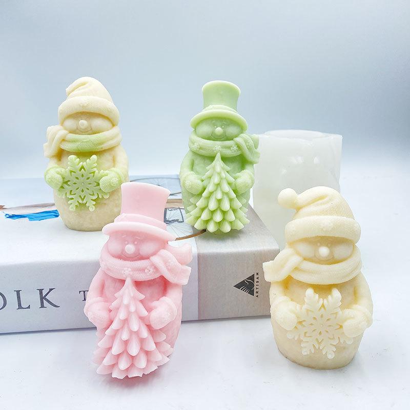 Christmas Snowman Aromatherapy Candle Silicone Mold DIY Gypsum Dropping Glue Home Decoration