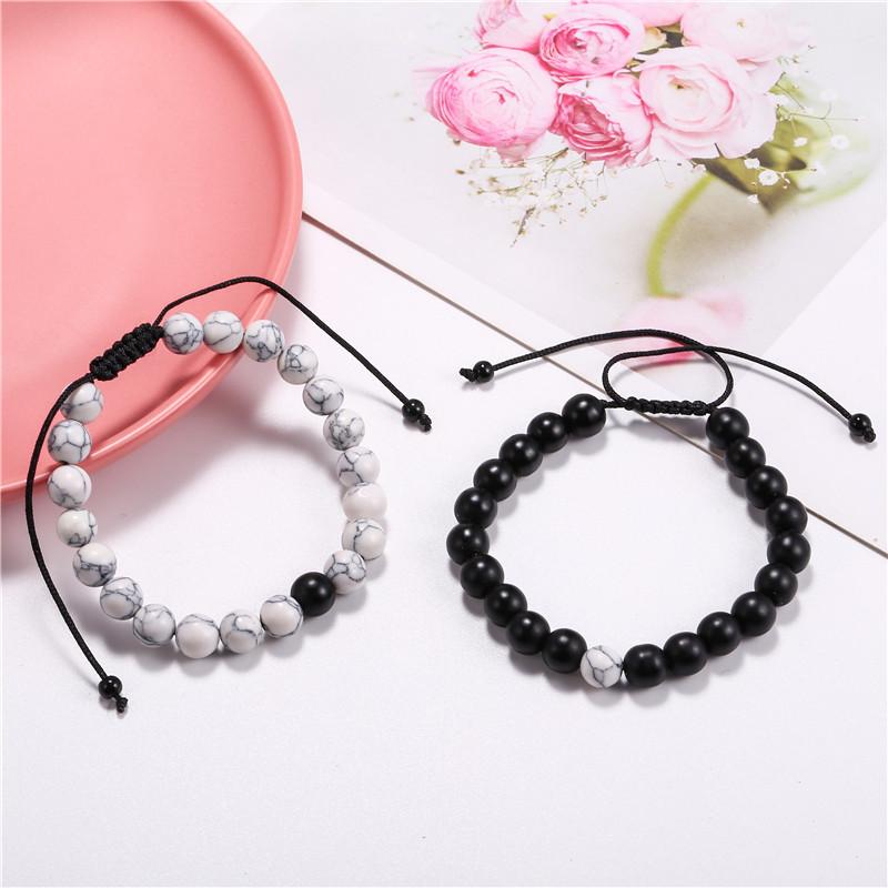 Hot-selling fashion retro black matte turquoise woven bead set bracelet men's adjustable couple bracelet