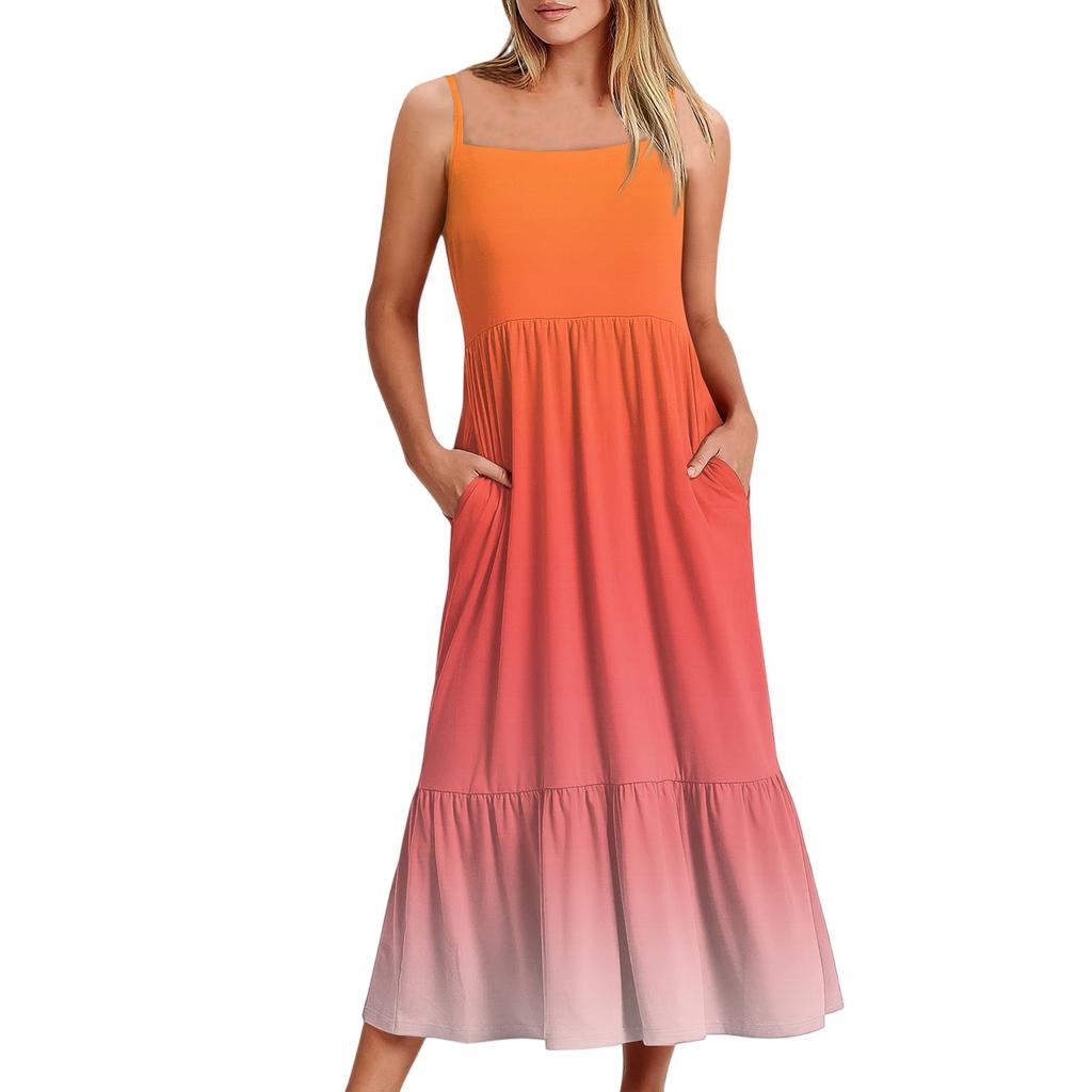 Kvinners Lang Strand Casual Elegant Spaghettistropp Maxi Kjole Gradient Farge Lavmælt Flytende Bohemsk Kjole