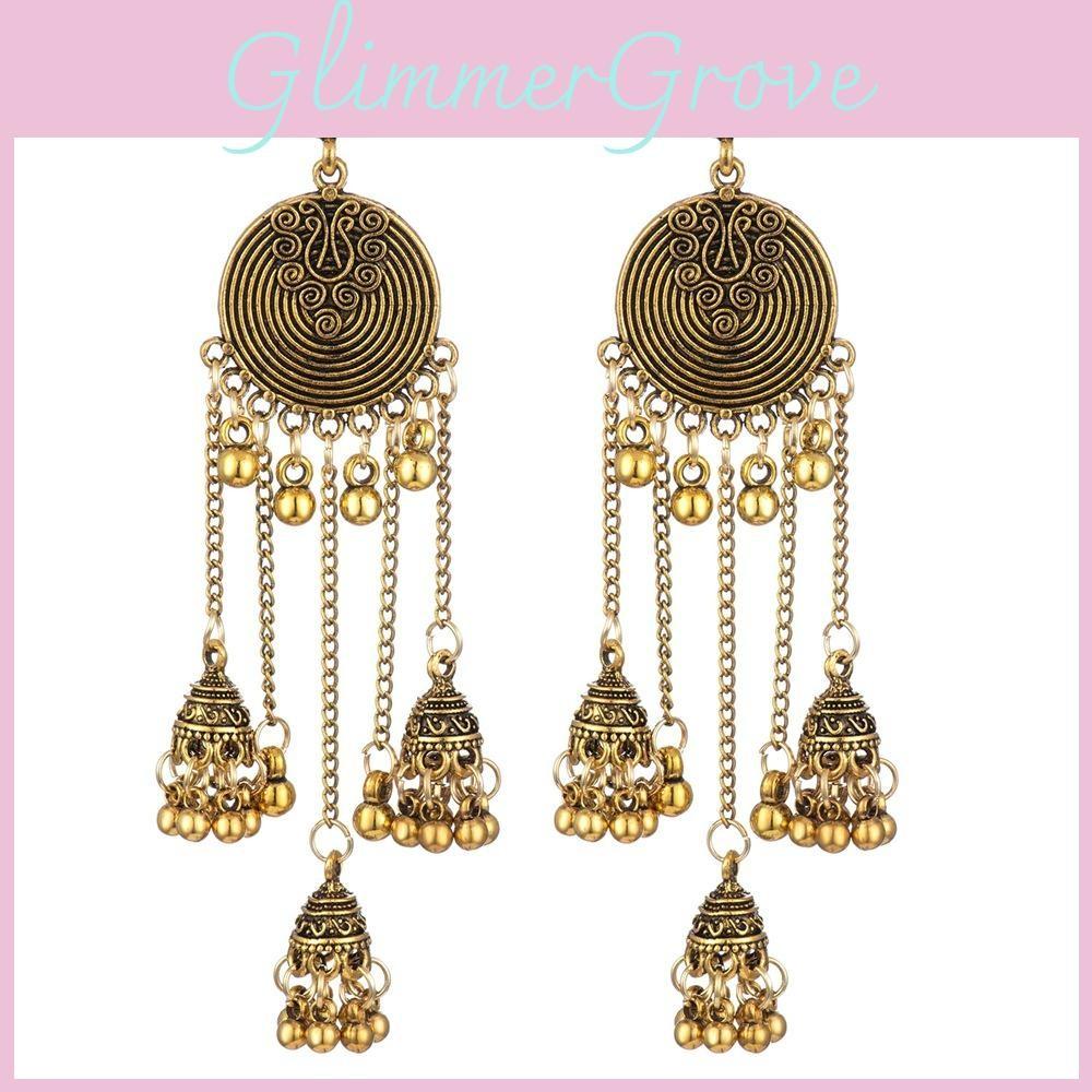Long Bohemian Ethnic Dangle Earrings With Alloy Floral Design For Women
