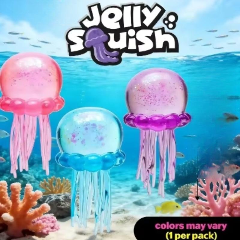 Schylling Nee Doh Jellyfish & Cube Squish Toy, Soft Jelly Squeeze Stress Relief Fidget Toy, Sensory Needoh For Kids & Adults