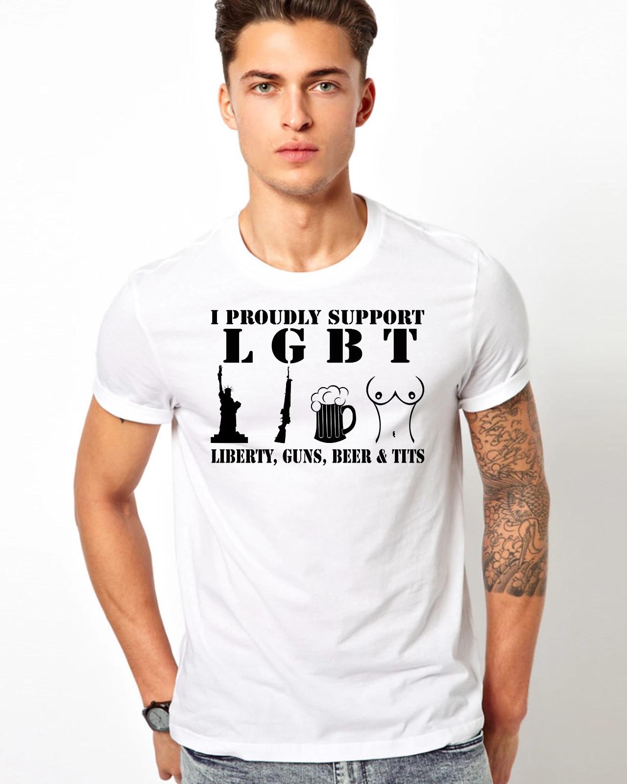 I Support LGBTLiberty Guns Beer Tits Unisex/Mens Fit Tee~ 2 Color Choices S