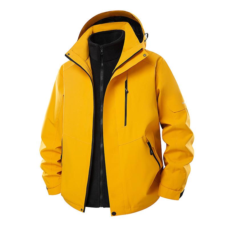 Chaqueta Impermeable y Cortavientos Tres en Uno para Exteriores con Capucha Extraíble a Juego