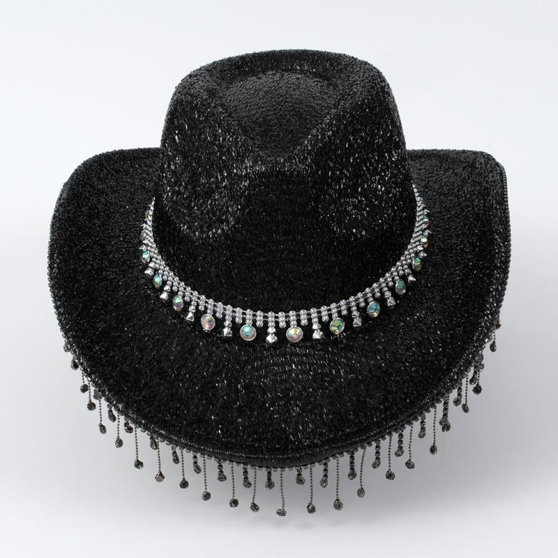 Heavy Diamond Cowboy Hats Tassels Crystal Hat for Disco House Cocktails Parties Vacation Sparkly Tassels for Comedian
