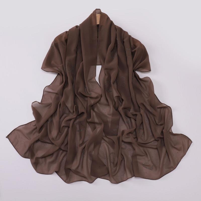 High Quality Chiffon Long Scarf With Heart Star Rhinestone Ethnic Headscarf
