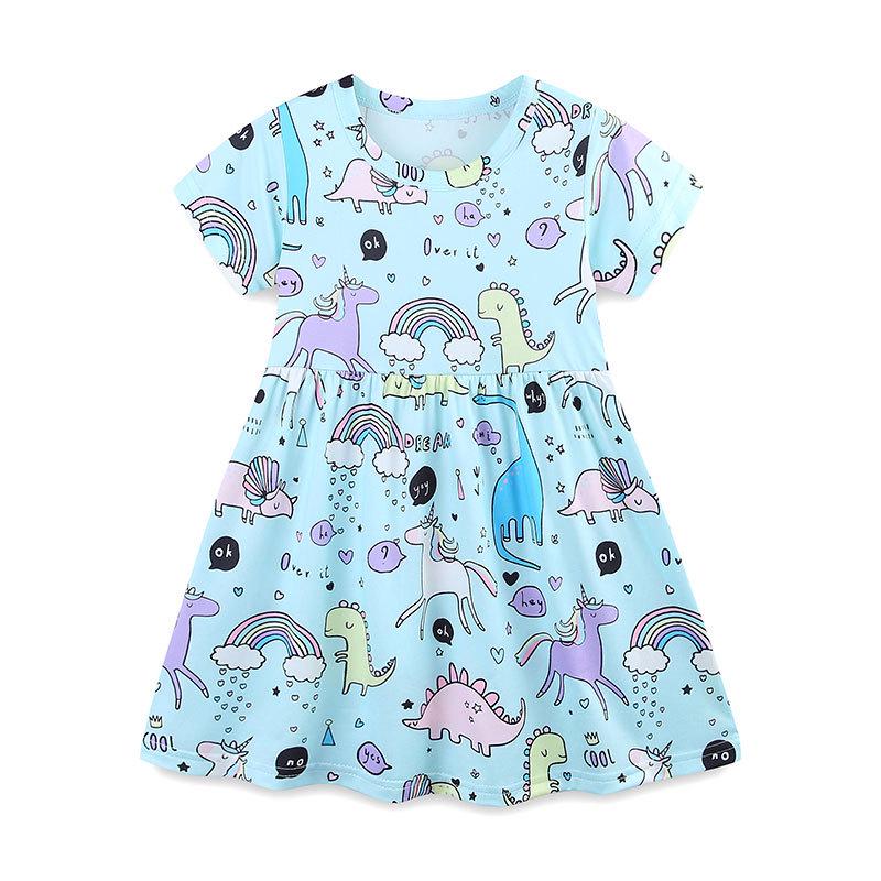 European Style Girls Summer Cartoon Princess Dress, Round Neck, Short Sleeve 4Y