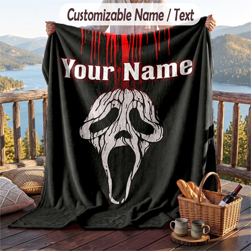Custom Text Flannel Throw Blanket, Lightweight Cozy Bed Sofa BlanketScream Ghostface