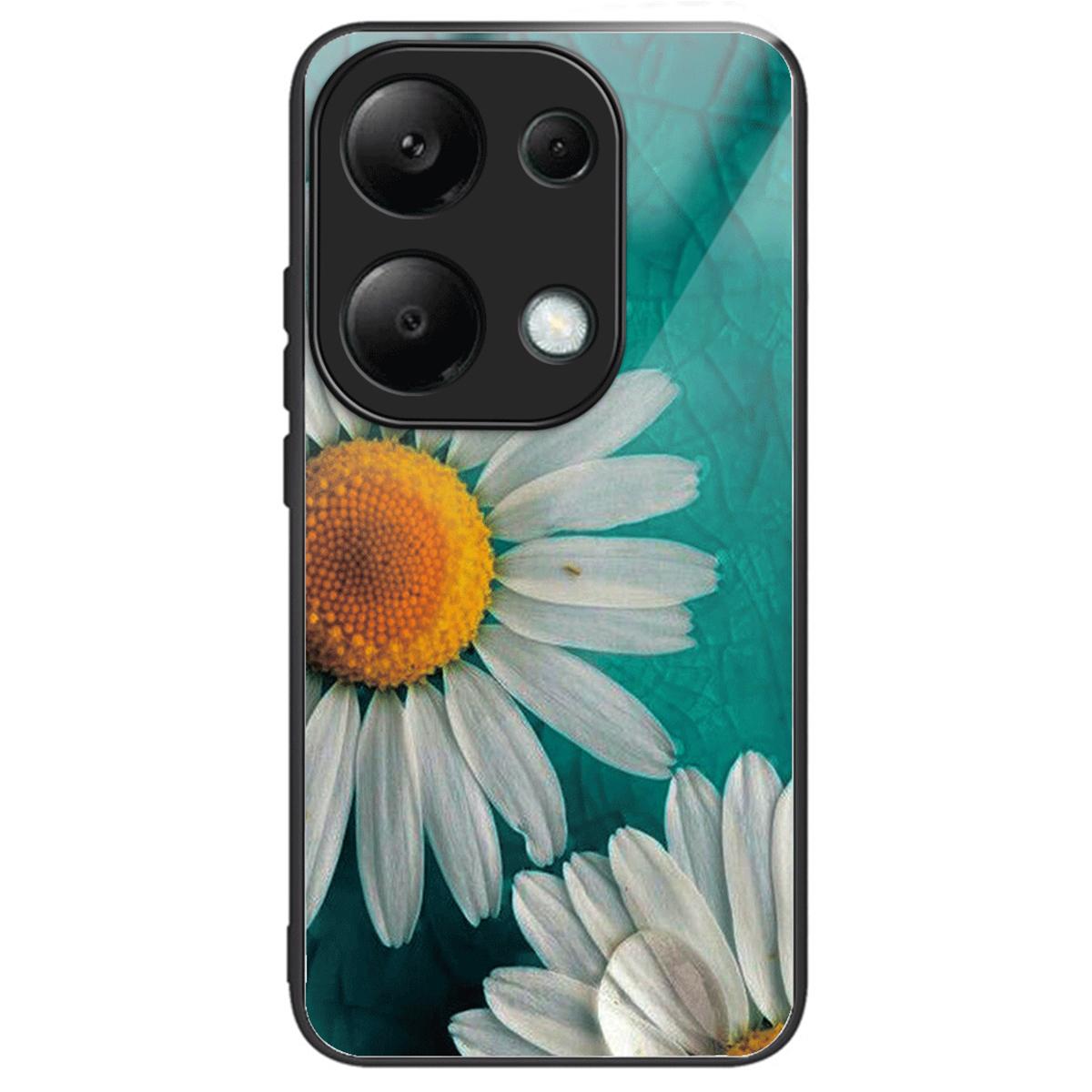 

For Xiaomi Redmi Note 13 4G Case Pattern Printing Tempered Glass+TPU Phone Cover Daisy