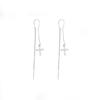 Elegant Korean-Style Long Tassel Cross Earrings with Inlaid Diamonds for Women