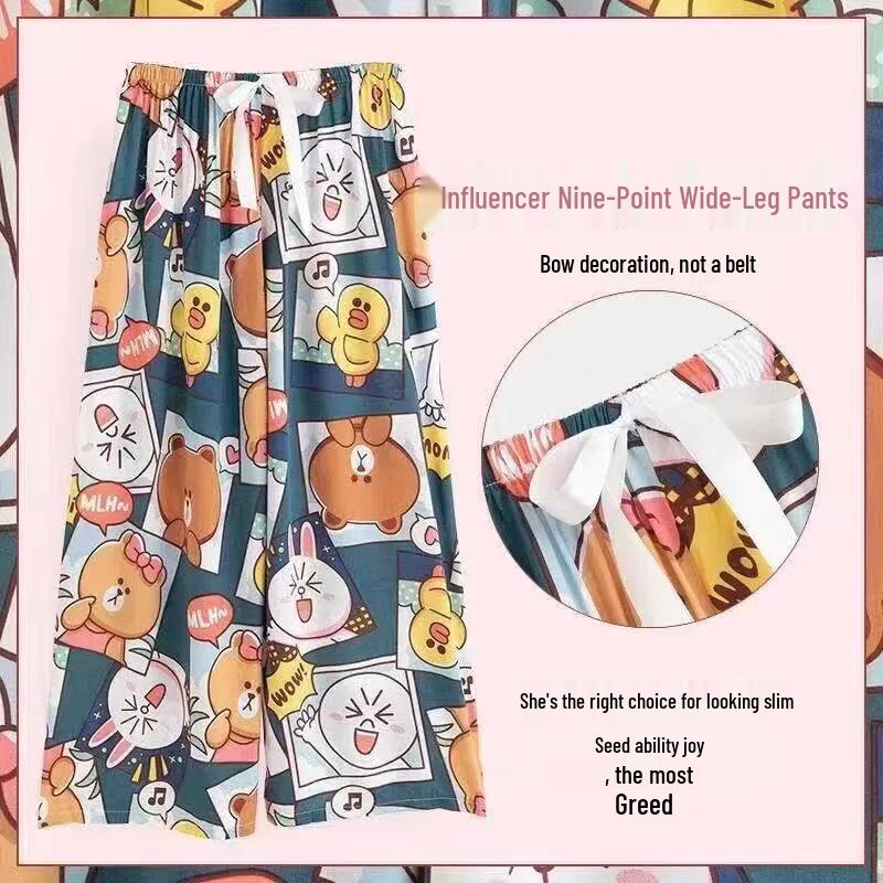 Damspecifika Plus Size Byxor i Bomull och Silke med Vida Ben - Casual Niopunktslängd för Hem & Utomhus