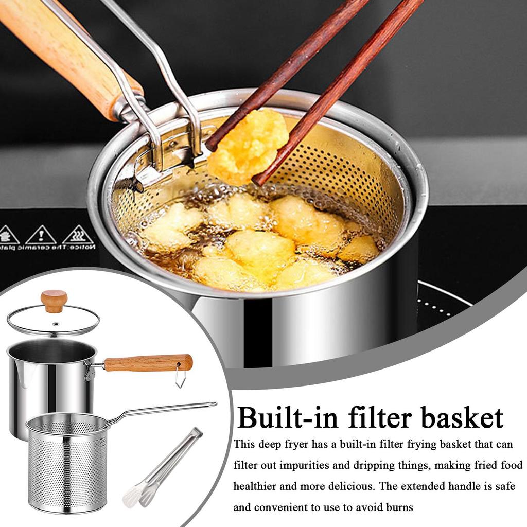 Deep Frying Pot Kitchen Fryer With Strainer Stainless Steel Tempura Fryer Pan Fry Pot Chicken Fried Chicken Cooking Tools