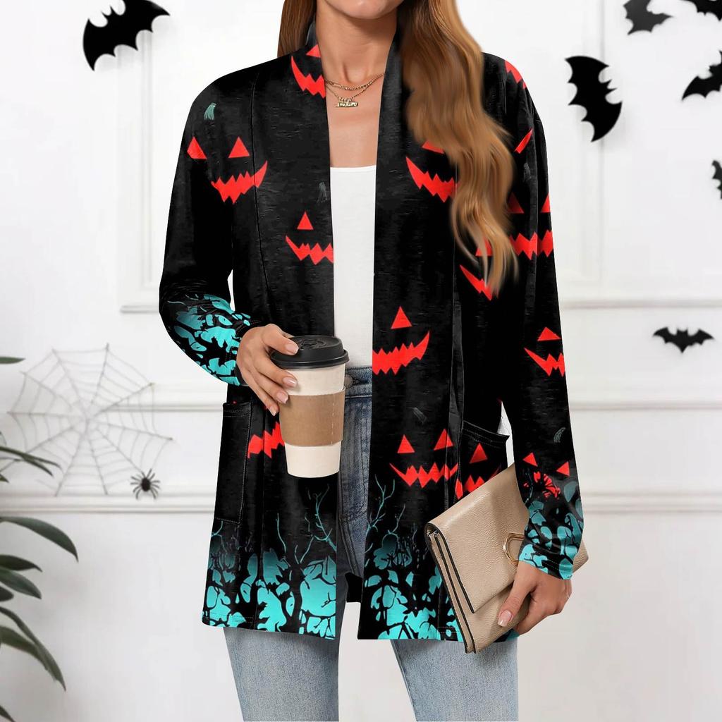 Dámské lehké kardigany s otevřeným předním dílem, dlouhým rukávem, ležérního volného střihu, tenké kardigany s kapsami